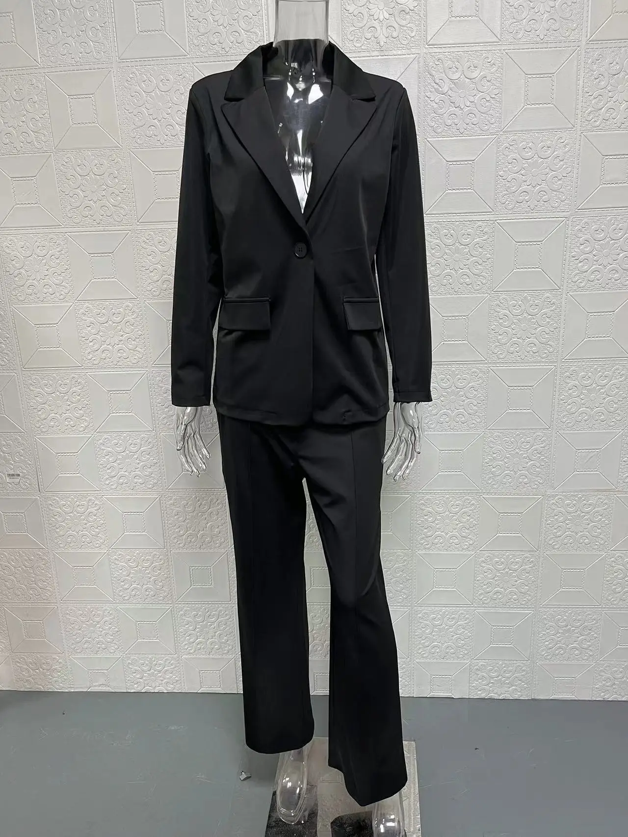 2-teiliges Set für Damen, Blazer, Jacke, gerade Hose, Einzelknopf, Umlegekragen, Anzug, Mantel, Hose, 2025, Frühling, Büro, Damen-Outfits