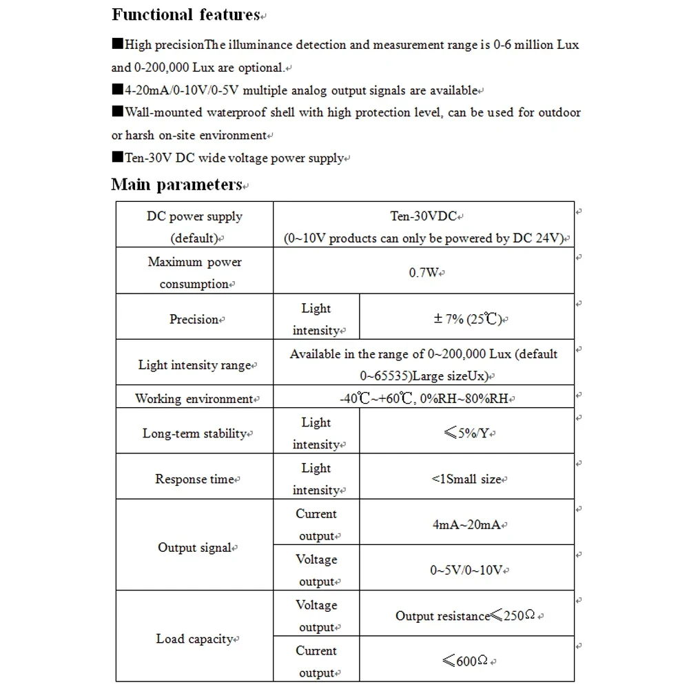 Illumination Sensor Measure Sunlight Intensity Detector High Precision Light Sensor 200000LUX Transmitter Module Aluminum RS485