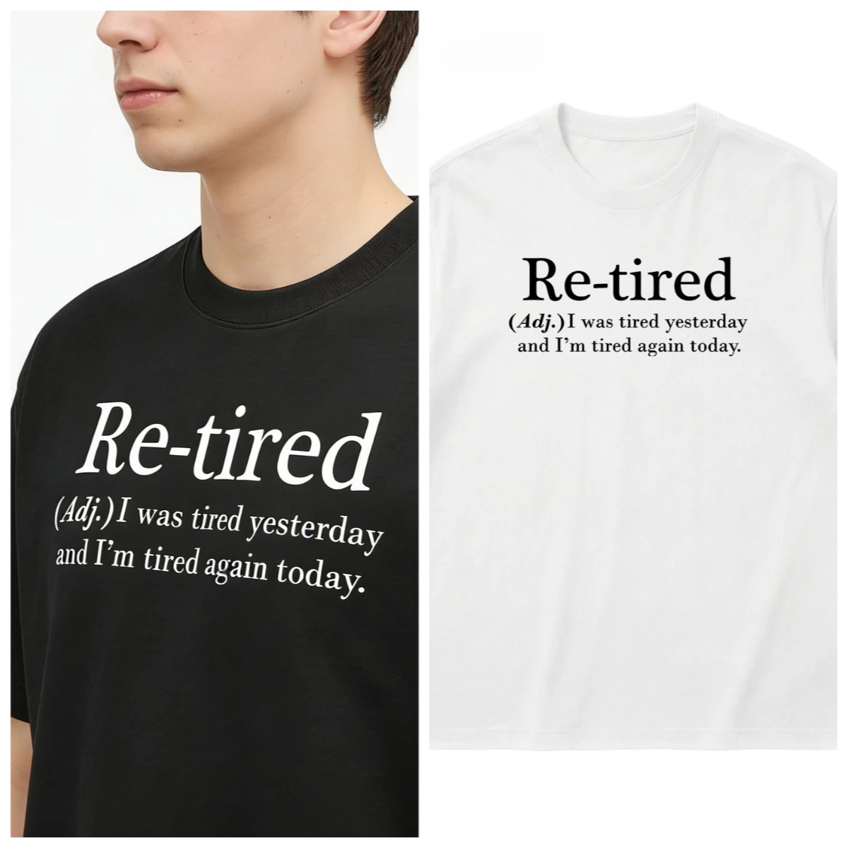 

Забавный текстовый мем с надписью "Re-tired". Футболка из чистого хлопка. Я снова устал. Одинаковый стиль для мужчин и женщин, свободная футболка с коротким рукавом