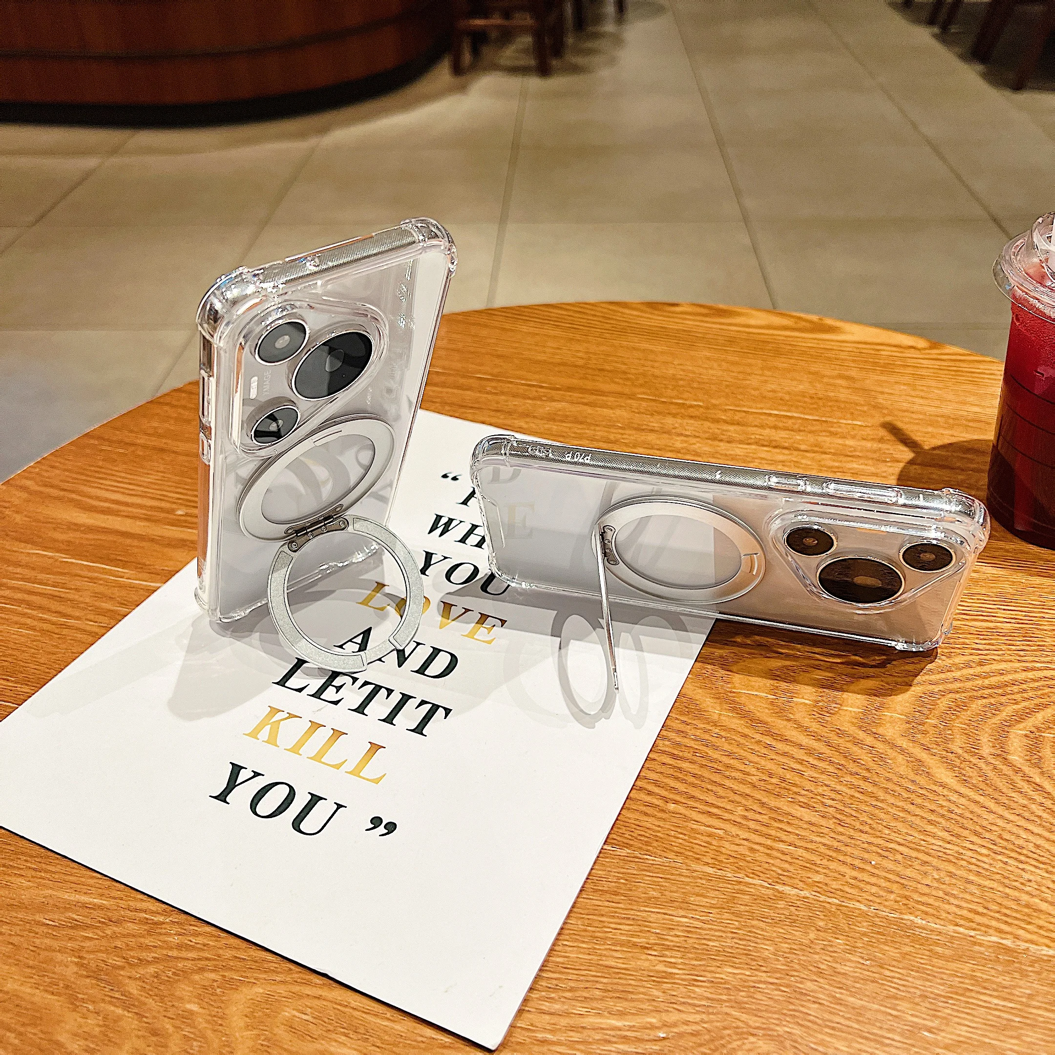 Stoßfeste, transparente Schutzhülle mit kabelloser Ladefunktion und magnetischem, drehbarem Ständer für Huawei Mate 60, Pura 70, 80 Ultra, 90 Pro Max, kompatibel mit Magsafe. – Detail 3