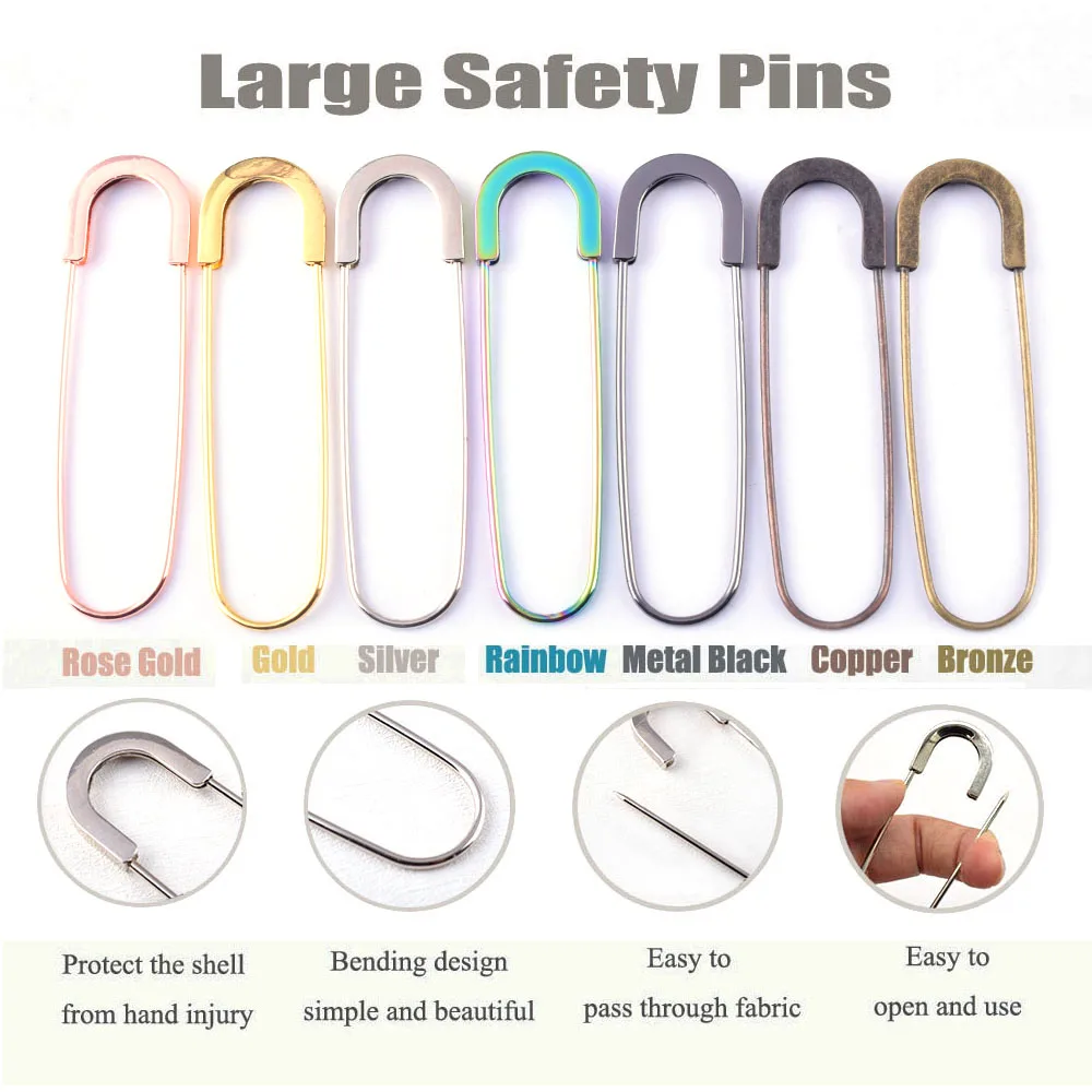 Large Safety Pins Sewing Pins - 7 Color 80mm Metal pins Giant Jumbo Safety Pins for for Clothing Apparel Accessories DIY Sewing