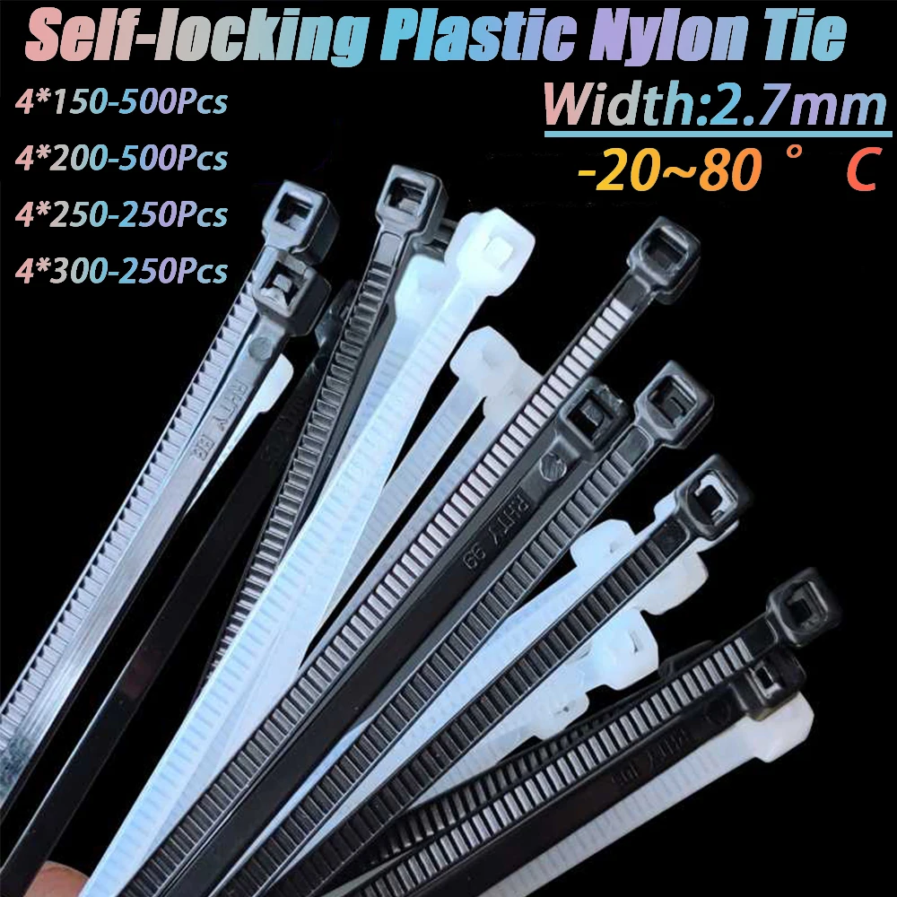 

Самоблокирующаяся пластиковая нейлоновая стяжка, черная/белая кабельная стяжка 4x150, крепежное кольцо, кабельная стяжка на молнии, ремешок, нейлоновая кабельная стяжка шириной 2,7