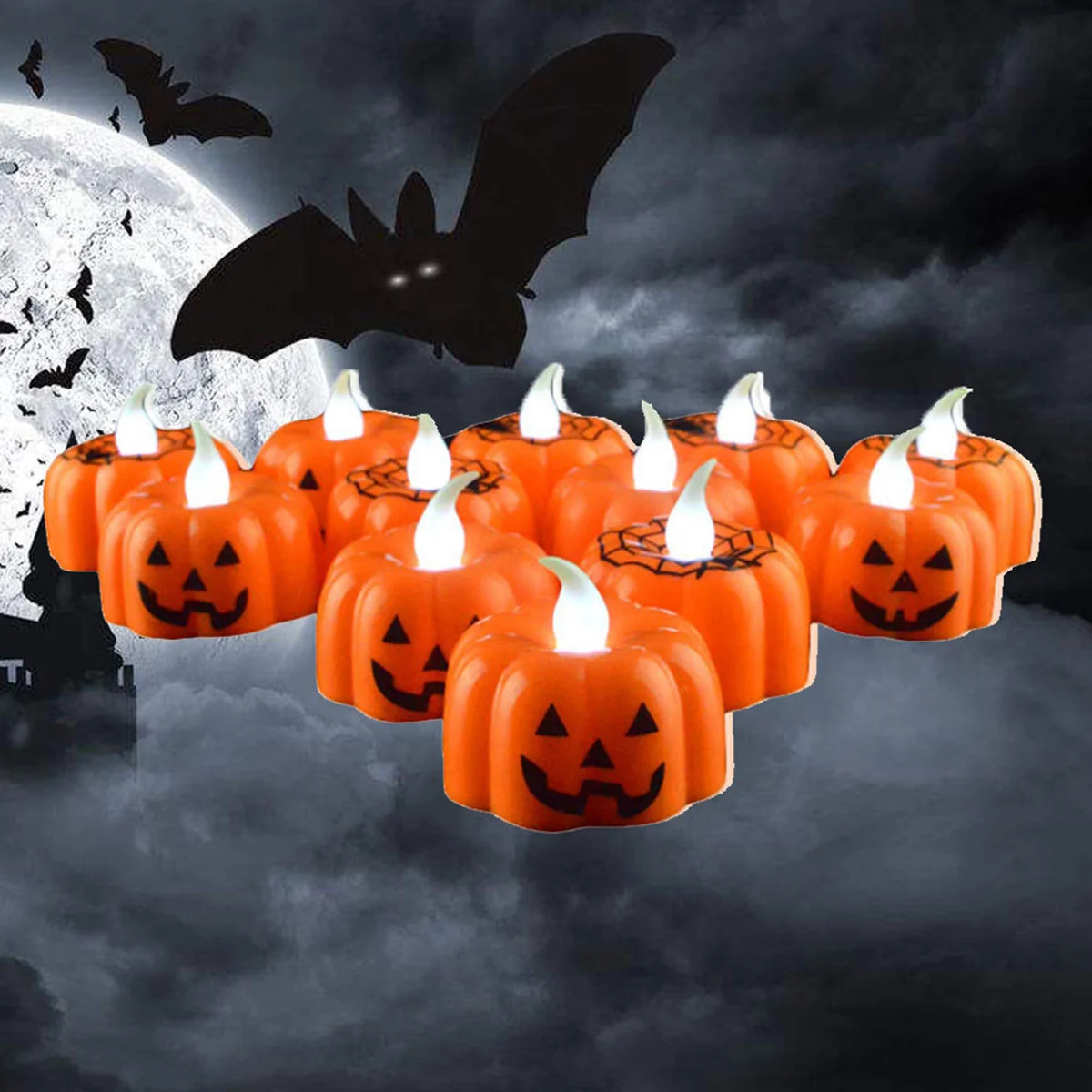 

10pcs LED Halloween Pumpkin Lights Glowing Pumpkin Halloween Lights Button Operated Lights for Outdoor Indoor Dec