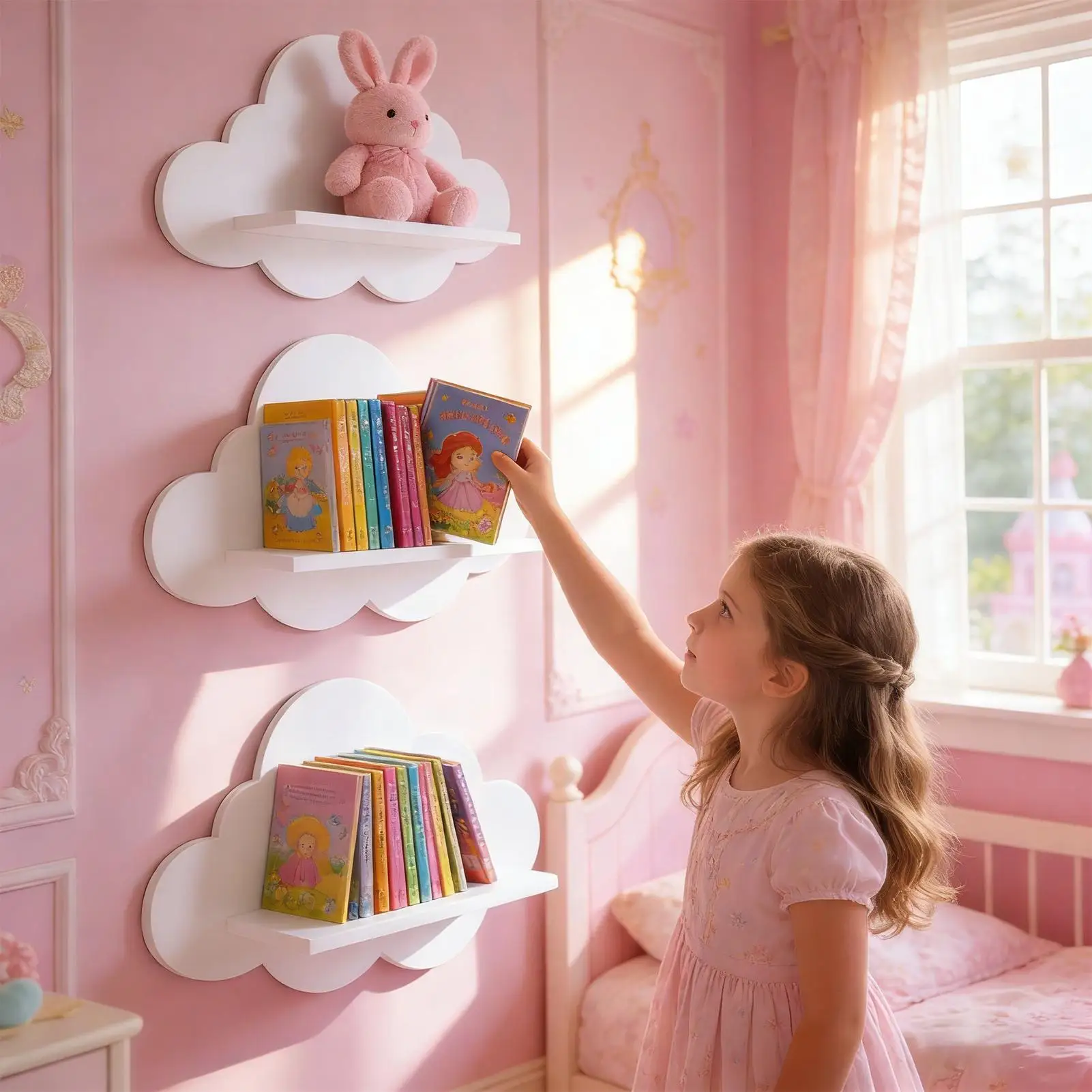 3pcs Cute Floating Shelves Cloud Shaped Bookshelf Cloud-Shaped Modern Wall Shelves For Kid's Room Nursery Kitchen Workplace