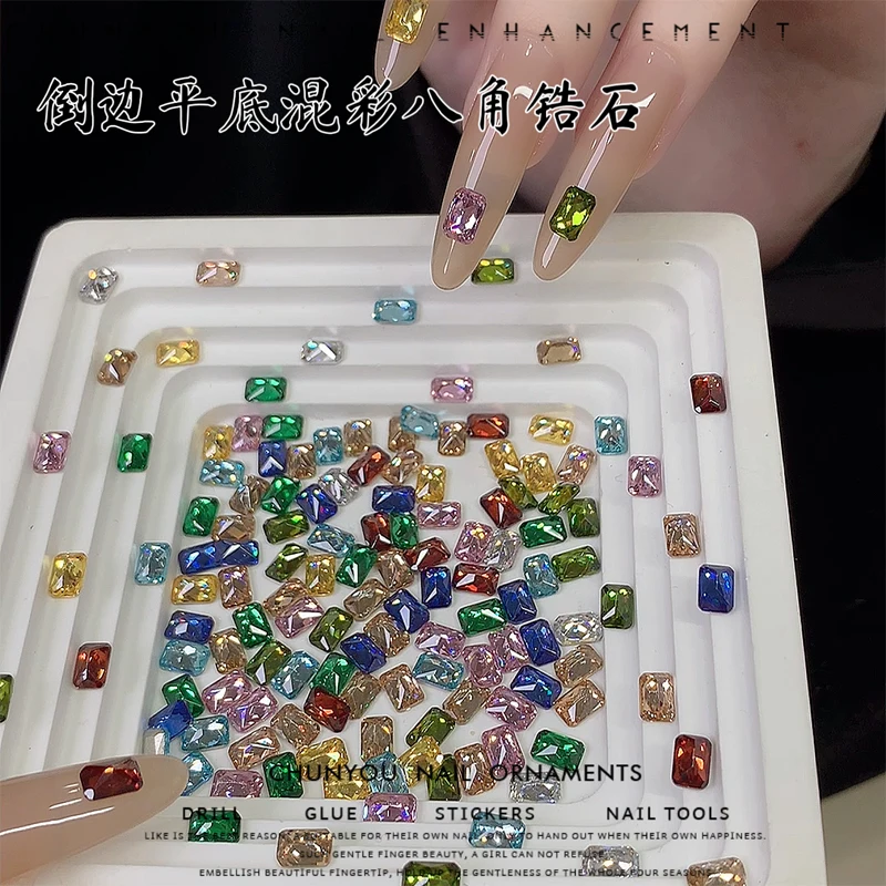 50pcs 4x6mm Mini Zirconia Drill Nail Ornaments Long Strip Rectangular Crystal Gems Nail Decor Super Shiny Nail Jewelry Crafting*