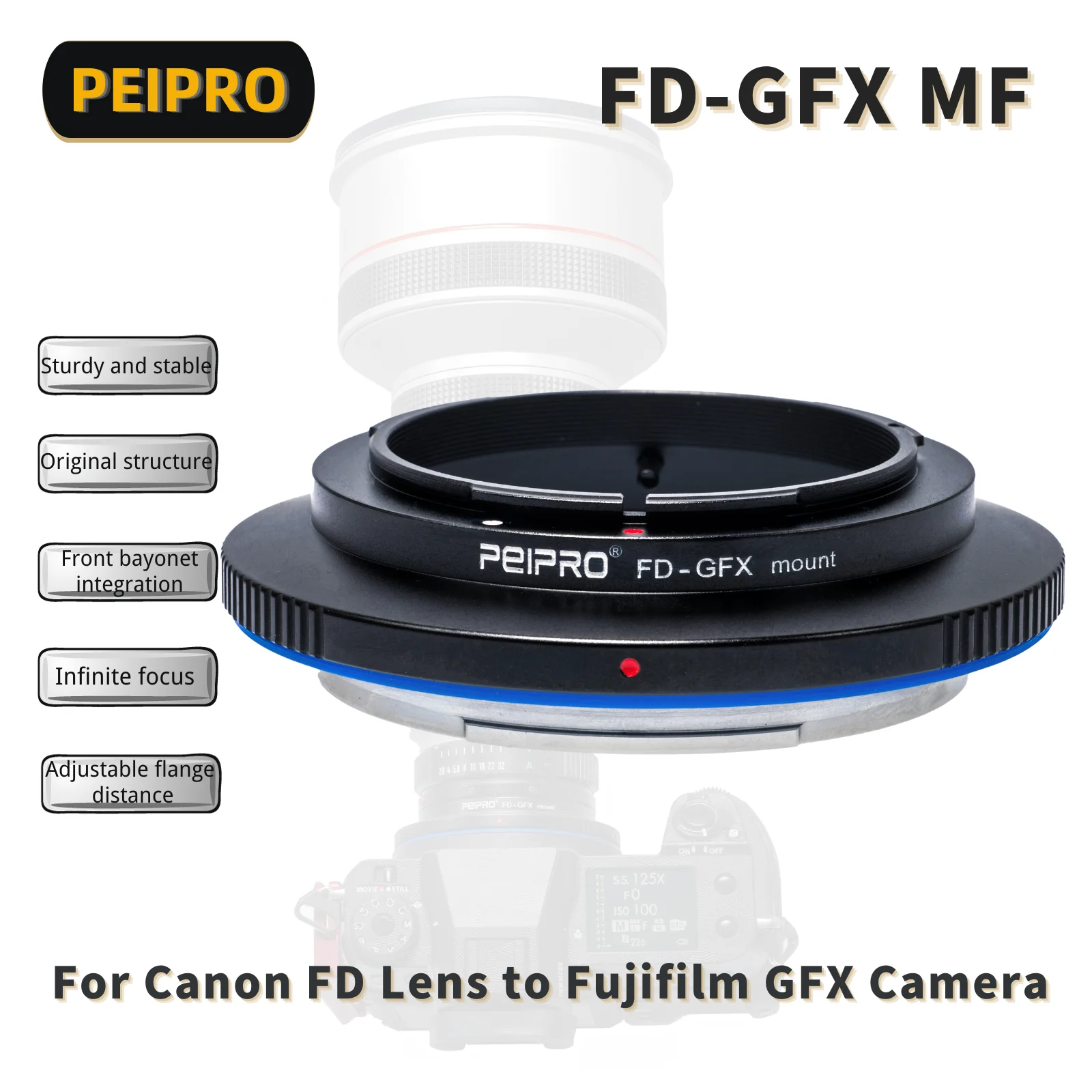 PEIPRO FD-GFX Lens Adapter Converter Compatible with Canon FD Lens to Fujifilm GFX Mount Camera GFX100S GFX100 50R 50S 50SII