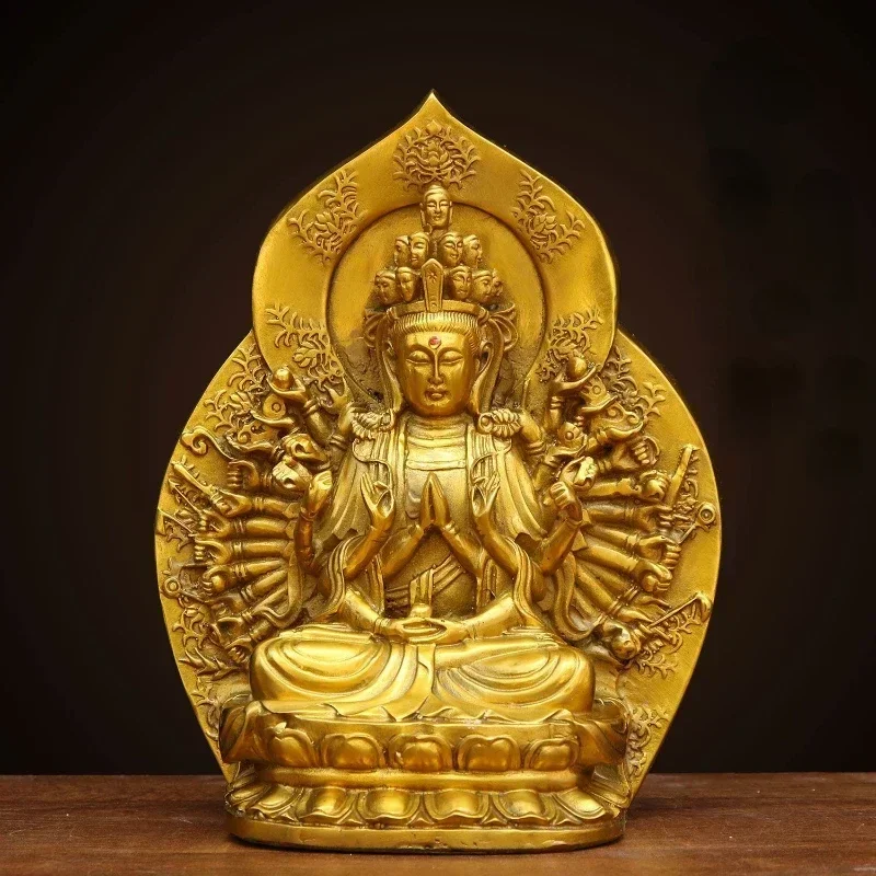 

High Quality Copper Thousand Hands Guanyin Buddhism Statue Household Patron Saint Decor