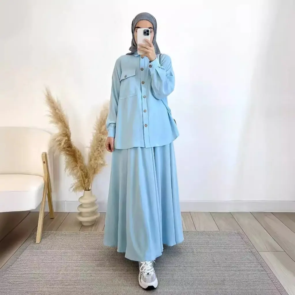 

Women's Muslim Suit Spring Loose Long Sleeve Shirt And Skirt Set Fashion