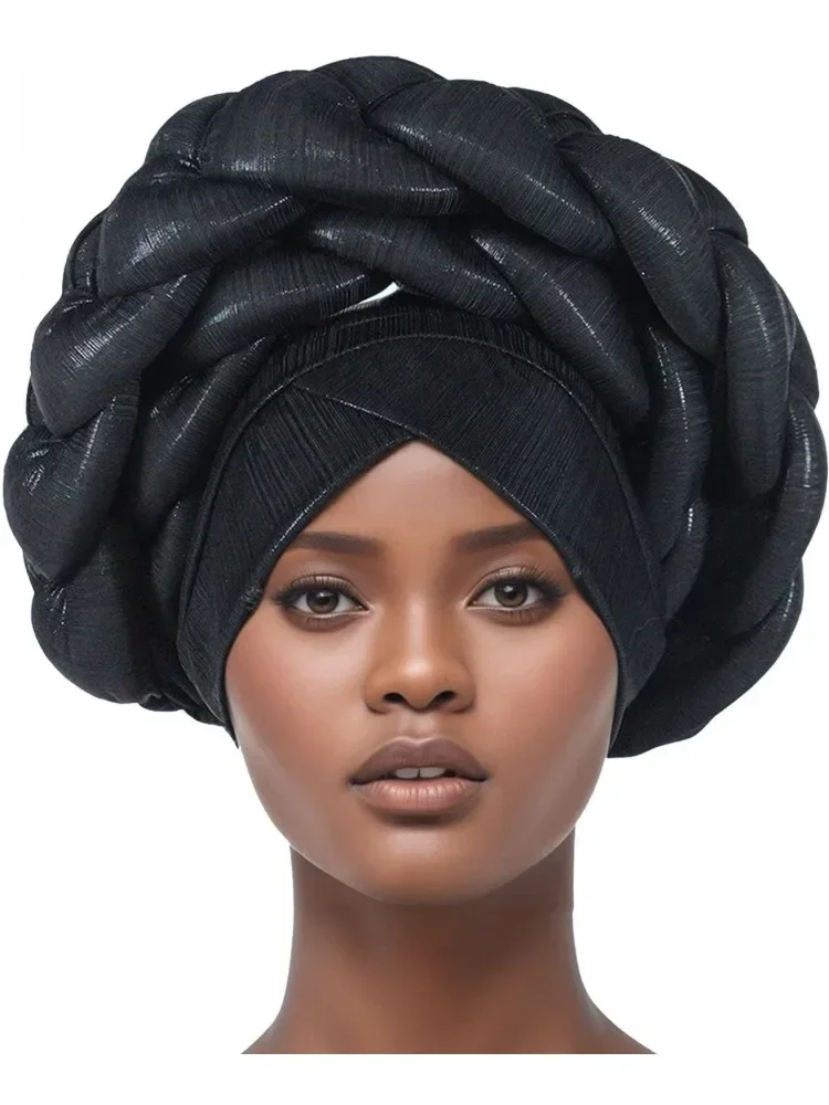 2025 New African Headtie Turban Nigeria Auto Gele Head Wraps Auto Gele Women's Turban Cap Wedding Geles Muslim Head Wraps Bonnet