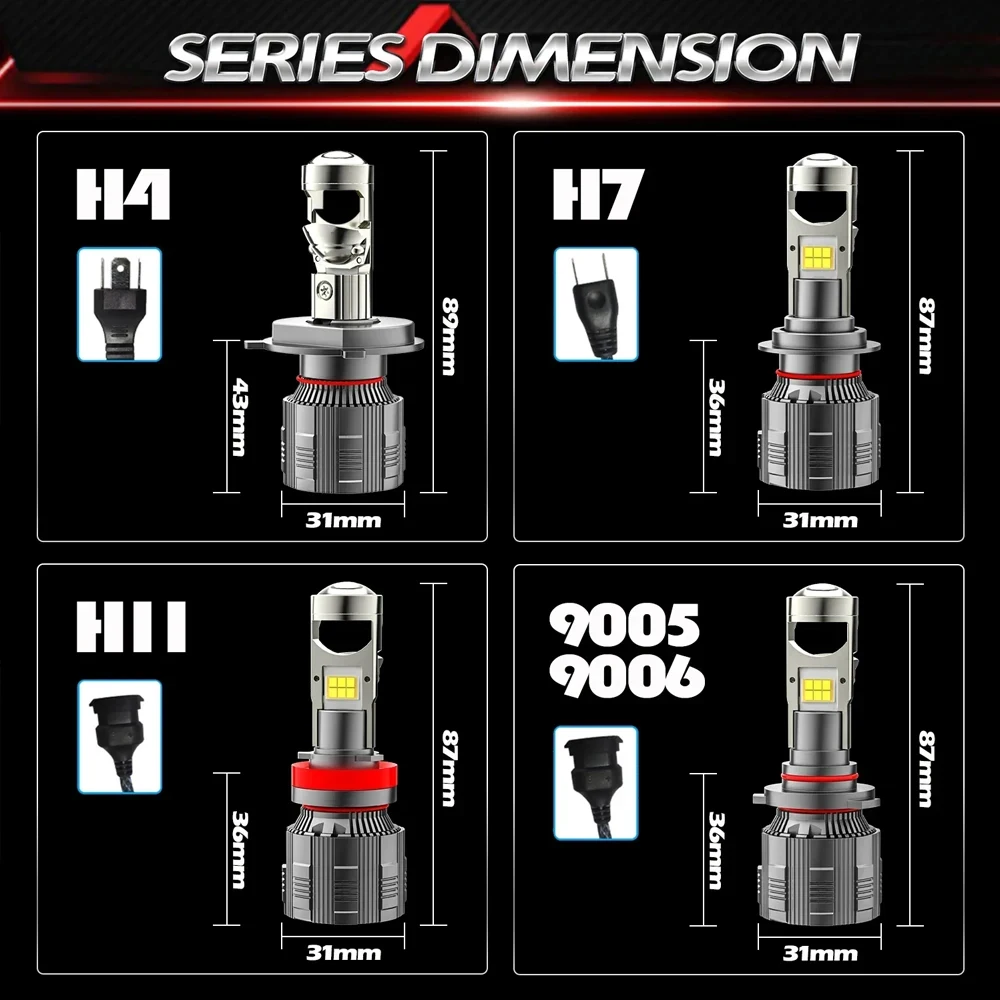 H7 H11 9005 HB3 9006 HB4 High-power Car LED H4 Lens Integrated High And Low Beam Headlights For Automobiles1000w 800000lm 6000k