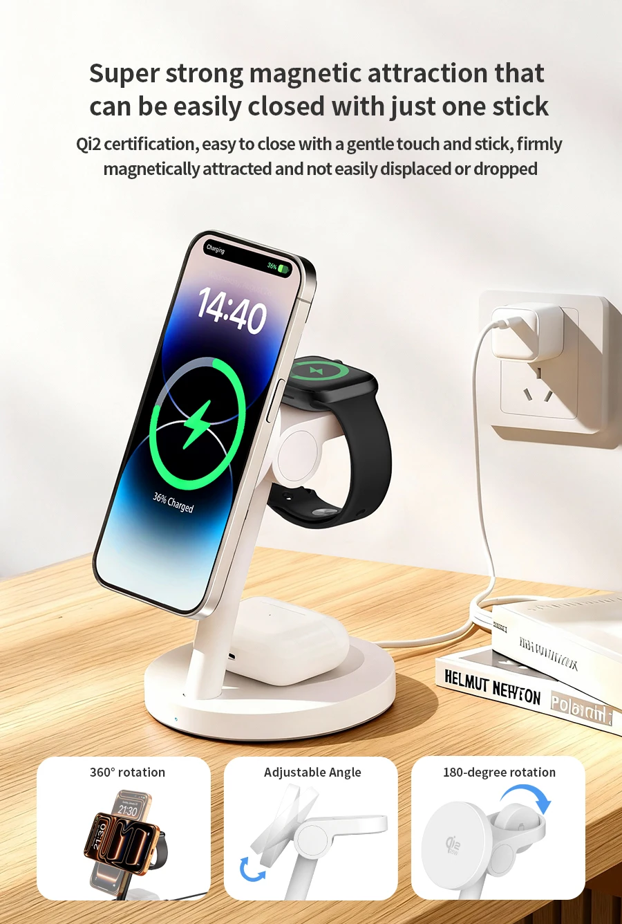 HaaYot Qi2.2 25W Kabellose Ladestation, Superschnelles Laden für iPhone 18/17 Serie, Galaxy S26/S25 Ultra, Galaxy Watch 9/Ultra – Detail 5