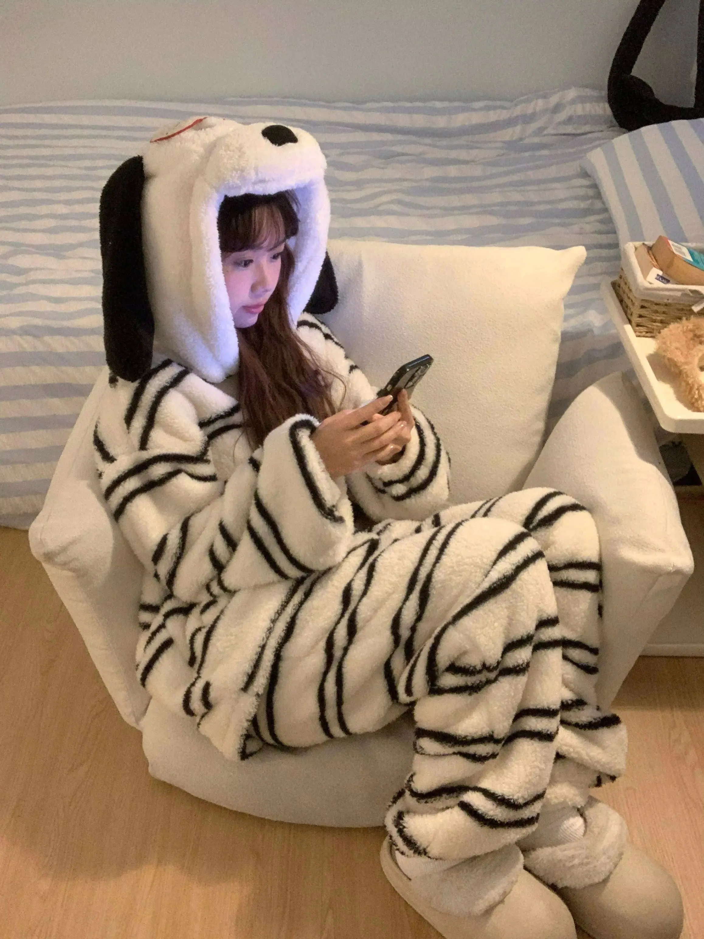 Halloween Snoopy Flannel Pajamas Kawaii Anime Cartoon Hooded Kids Adult Casual Christmas Home Pants Autumn Fashion