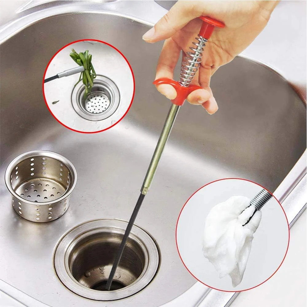 57cm Spring Pipe Dredging Tools Drain Snake Drain Cleaner Sticks Clog Remover Cleaning Household for Kitchen Bending sink tool