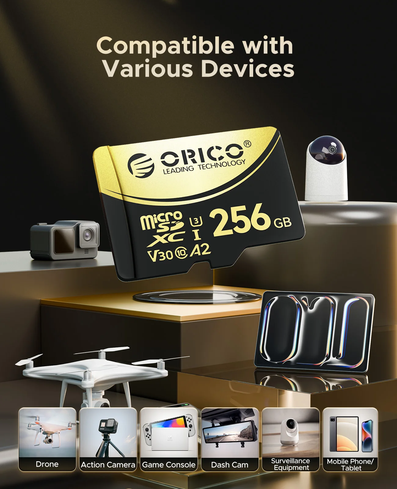 ORICO V3 256 GB microSDXC UHS-I-Speicherkarte, 180 MB/s, 160 MB/s lesen, 4K-UHD-Recodierung, U3, Class10, V30, A2, Micro SD für Drohne – Detail 10