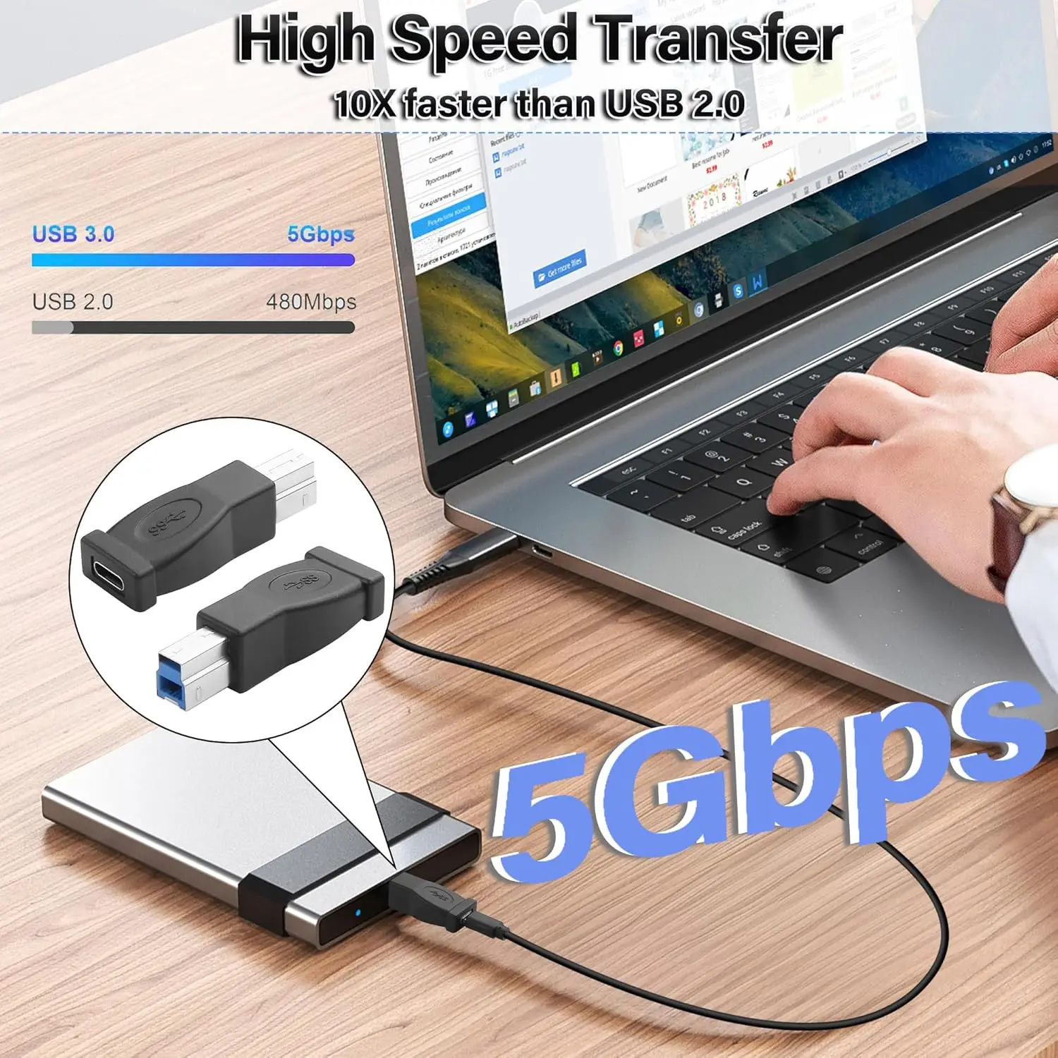 USB Type C 3.1メス-USB 3.0 Bオスデータアダプター,コネクタコンバーター,プリンタースキャナー用5gbps,外部ハードドライバー,ラップトップ