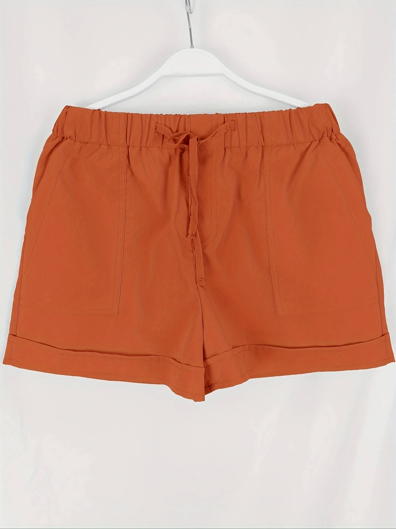 Plus Size Women Casual Shorts With Pockets Solid Color Elastic Waist Lace-up Loose Wide Leg Spring Summer Short Pants