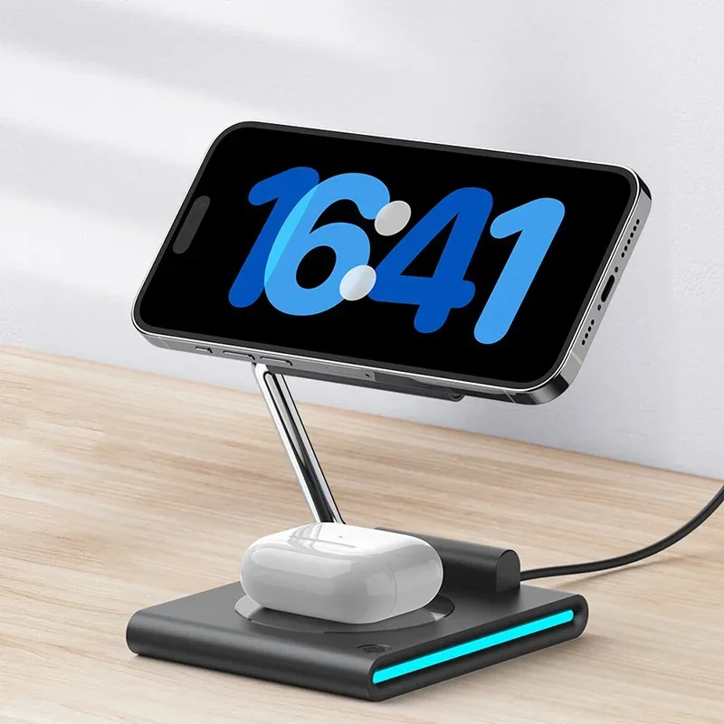 Foldable RGB Wireless Charger for iPhone 15 14 13 12 Pro LED Dock Station for Apple Watch S9 Ultra 2 AirPods Pro IWatch Holder