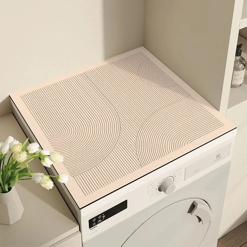 VIKAMA Minimalist Abstract Line Print Washing Machine Cover Mat Absorbent Non-slip Pad For Washer Dryer Protector