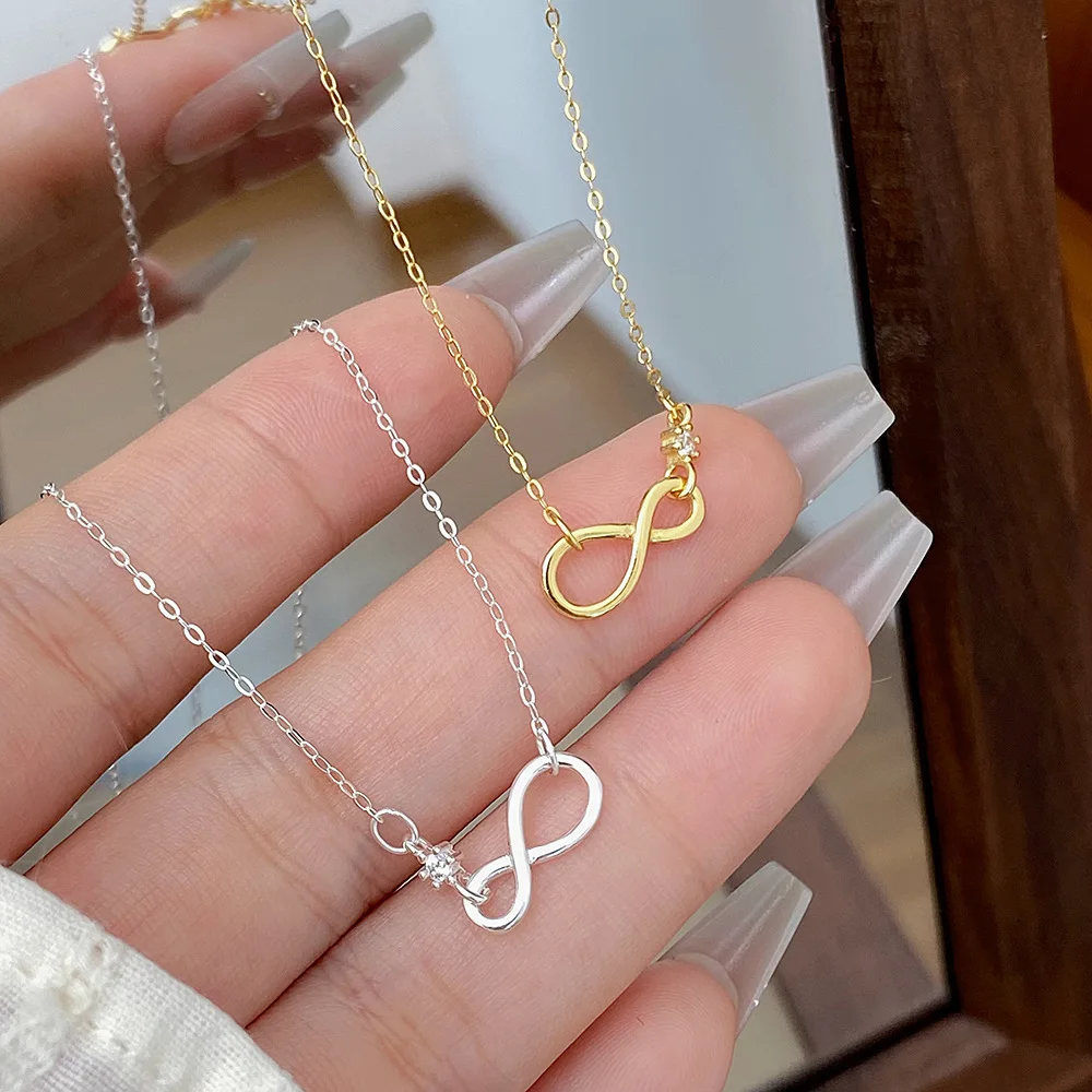 S925 pure silver infinite symbol zircons necklace simple temperament niche design senior sense collarbone chain