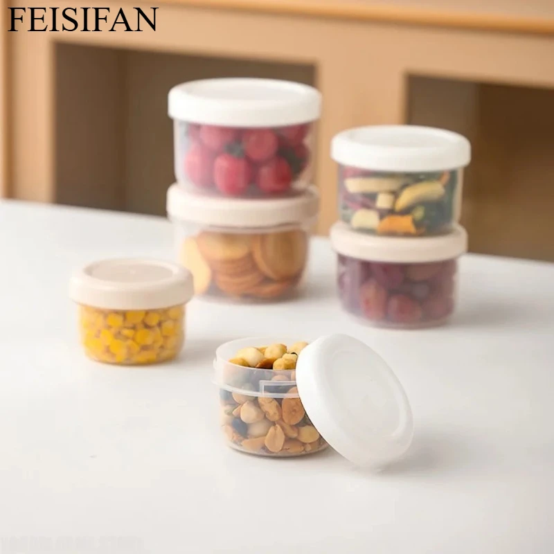 Portable Round Plastic Food Storage Container with Lid, Airtight Fresh-Keeping Box for Kitchen Refrigerator
