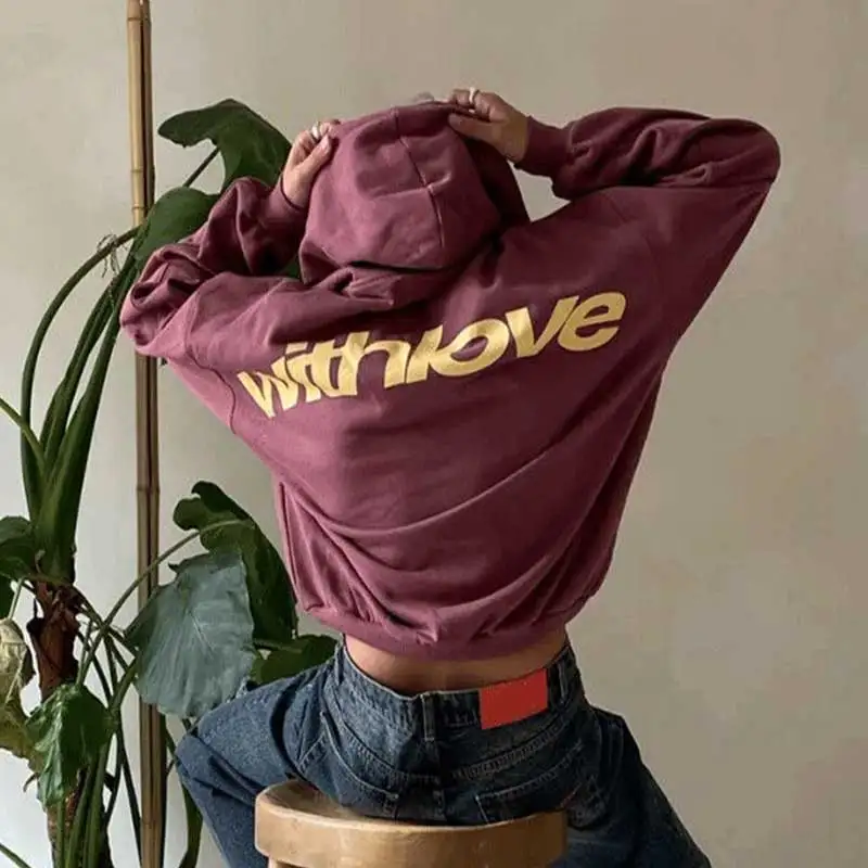 

Толстовки с принтом 'withlove' в стиле y2k, модные уличные толстовки для мужчин и женщин, повседневные толстовки из высококачественного хлопка, свободные пуловеры, топы