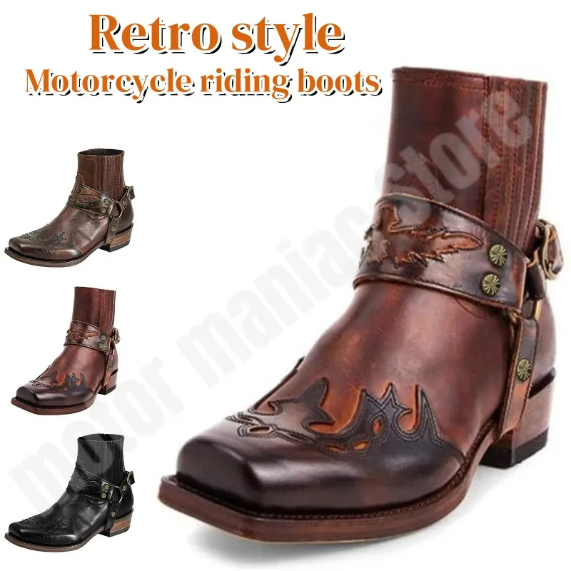

Western Cowboy Boots, Motorcycle Riding Boots, Retro Leather Motorcycle Boots, Oversized Outdoor Leisure Boots