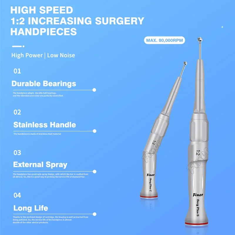 Dental Speed Increasing Handpiece Contra Angle 1:4.2 1:5 Red Ring Contra Angulo 1:2 Increasing Air Motor 1:2 Osteotomy Handpiece