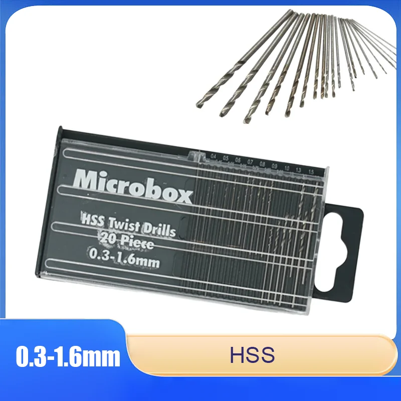 

20PCS Mini Tiny Micro HSS ( High Speed Steel ) Twist Drill Bits 0.3-1.6mm For Metal Wood Hand Model Craft DIY Tool With Box