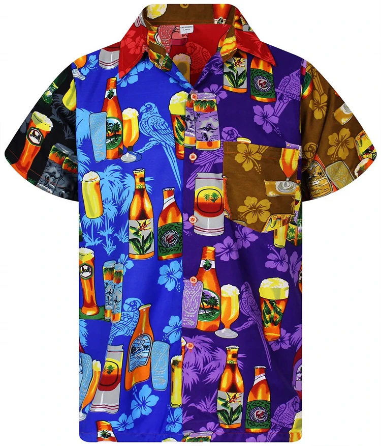 Männer Hemden Bier 3d Druck Hemd Männer Mode Einreiher Kurzarm Hawaiian Strand Casual Bluse Kleidung Teen