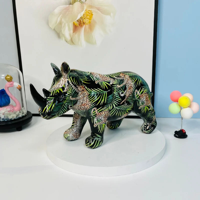 Noric Color Rhinoceros Statue Abstract Graffiti Animal Model Rhino