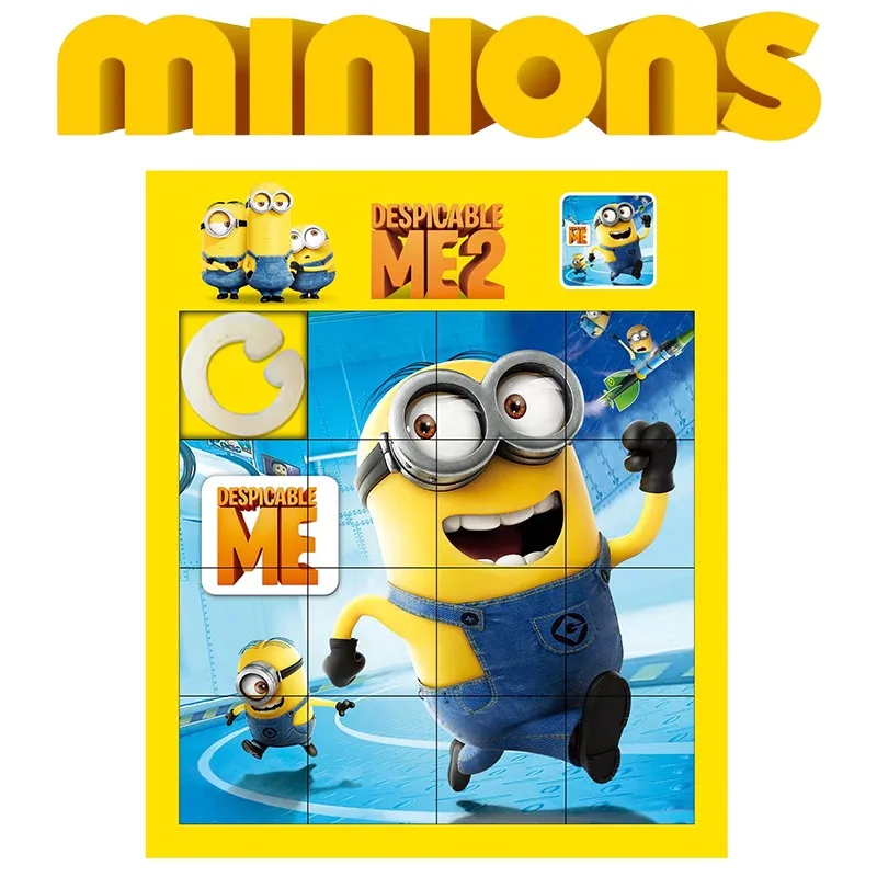 Minions Puzzle Plastic Moving Sliding Toy Cartoon Kids Puzzle Kindergarten School Children Gifts Cute Anime Kids Games Puzzle