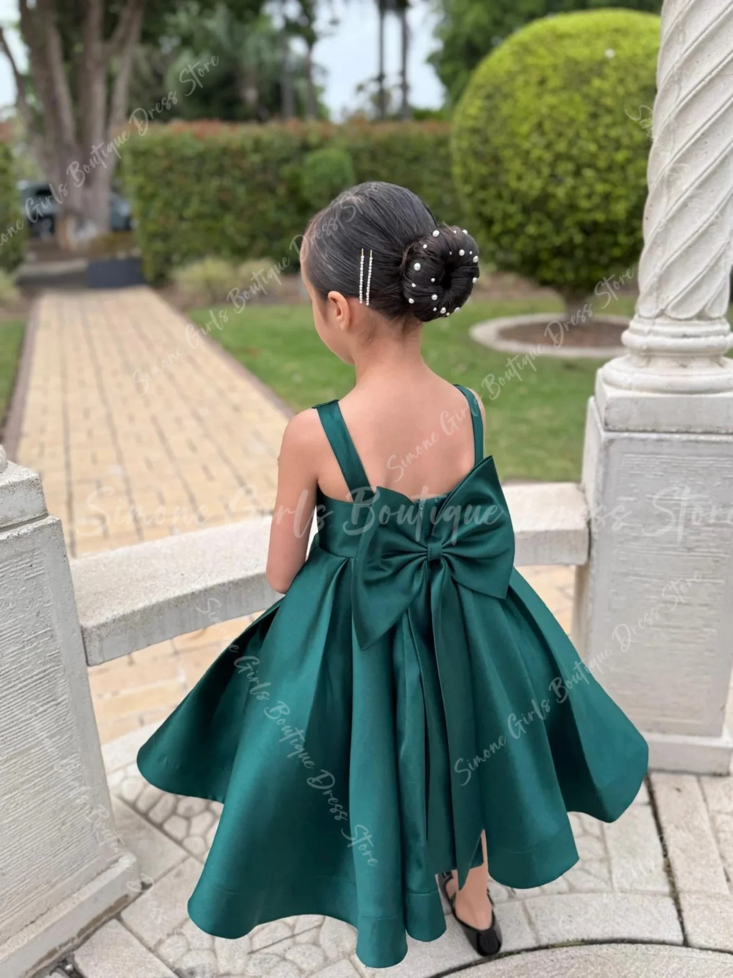 Robe de demoiselle d'honneur verte pour mariage, dos nu, longueur cheville, robe de première Communion avec nœud en Satin, robe de soirée personnalisée