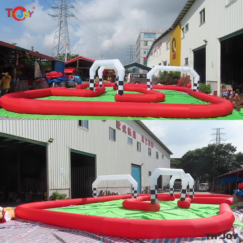15x12m gigante ao ar livre zorb bola airtrack pista inflável carro de corrida inflável go kart pista para venda