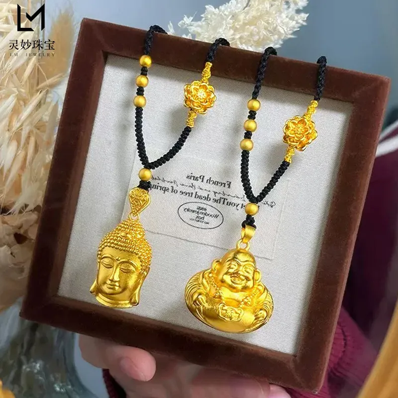 Nexil Jewelry  Buddha Head Pendant Women's 24K Gold AU999 - Embossed Buddha craftsmanship, low-key Zen style, for office days