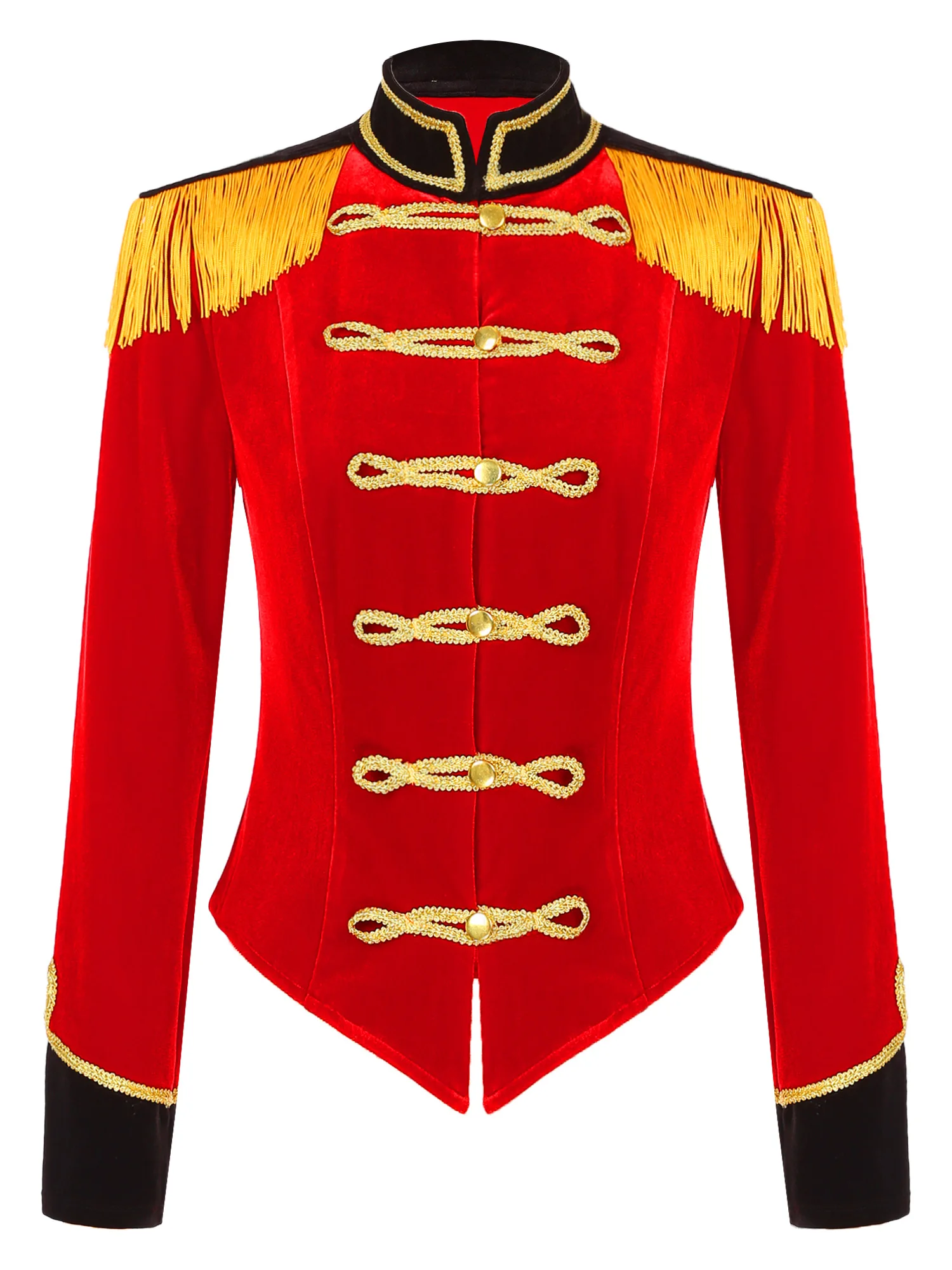 Halloween Women Circus Ringmaster Cosplay Festival Costume Long Sleeve Disfraz Circo Fringed Shoulder Board Velvet Jacket Coat