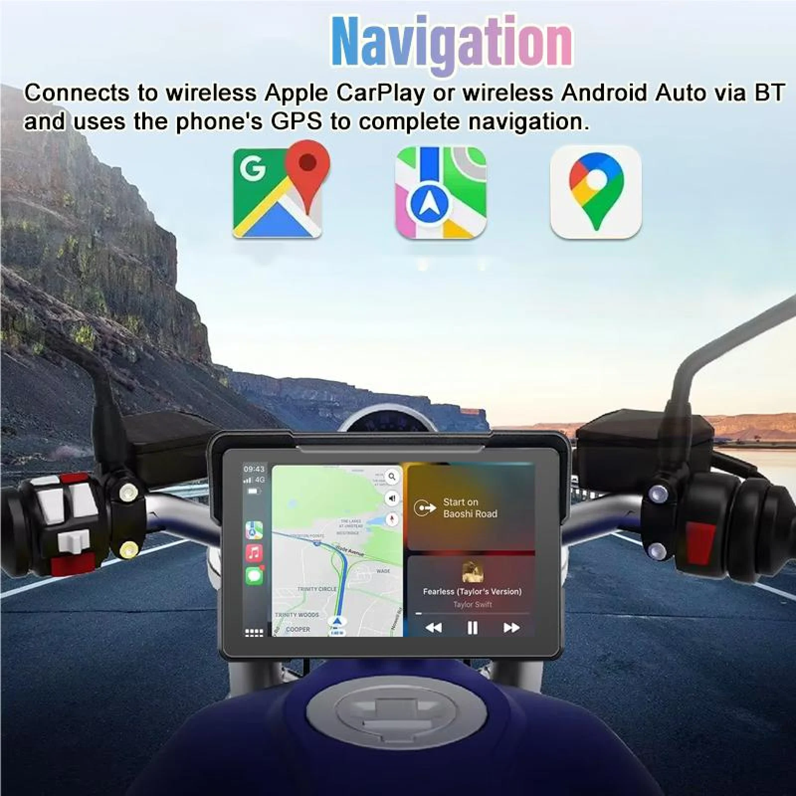 7 Inch Outdoor Waterproof 1000nit External Motorcycle Screen Motorcycle CarPlay Support CarPlay Android Auto Wireless PhoneLink