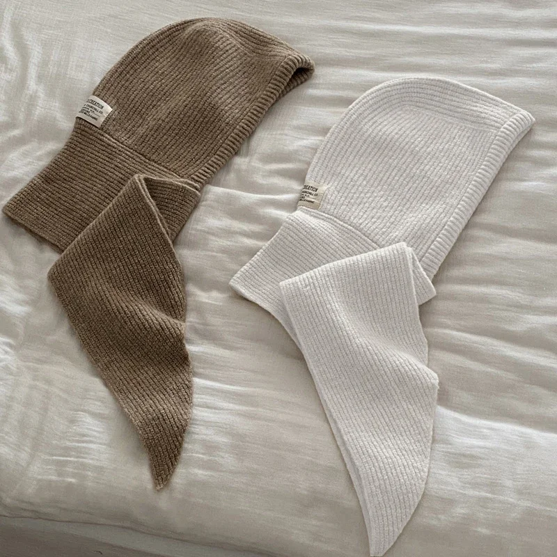 Winterwarme Woll-Strickmütze mit Falschem Schalkragen, Kapuzenpullover und Einteiligem Nackenwärmer für den Außeneinsatz bei Kälte – Detail 3