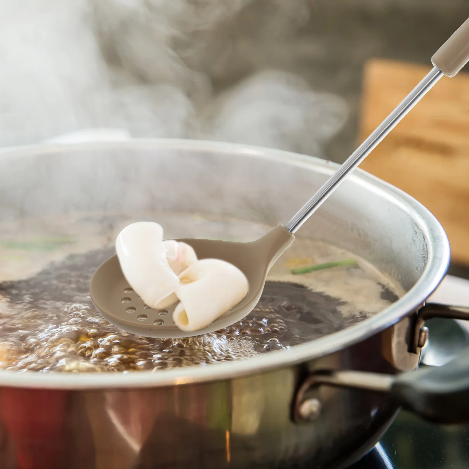 

Silicone Colander Spoon Stainless Steel Strainer Spoon For Kitchen Cooking Pasta Noodle Rice Drainer Long Handle Home