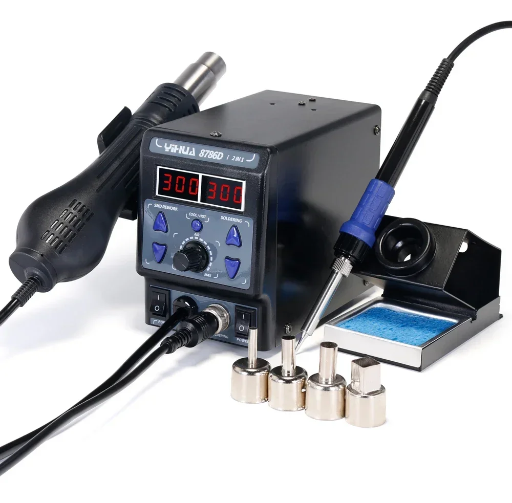 8786D-I محطة لحام SMD شاشة ديجيتال مزدوجة مسدس هواء ساخن رائع سبيكة لحام 2 في 1 محطة إعادة العمل