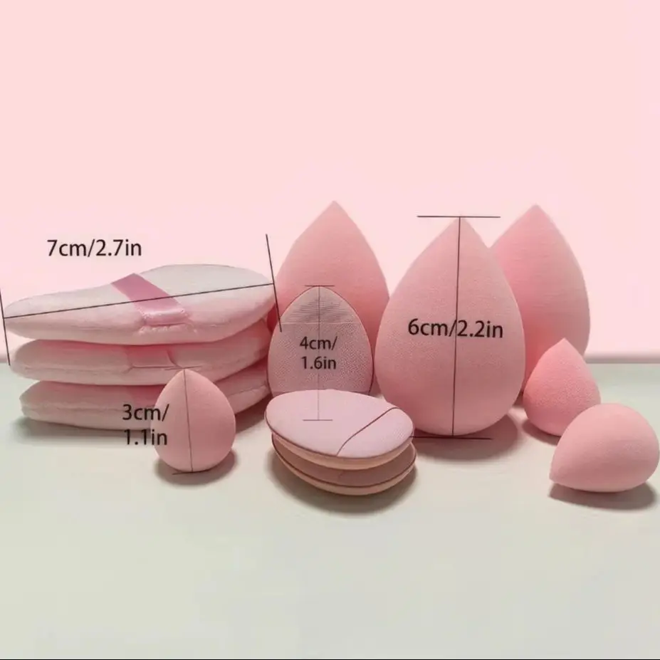 12pcs Professional Makeup Sponge & Powder Puffs pink Set,Cushion&Loose Powder Puffs,Blending&Mini Detail Sponges MultiUse