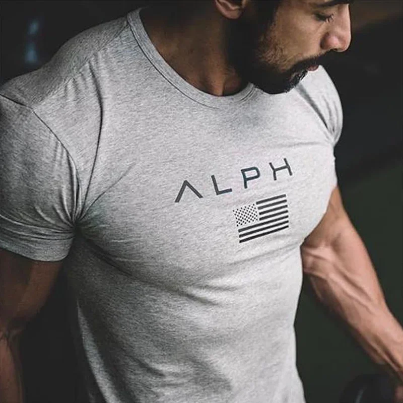 Men's Summer Cotton Sweatshirt Man Casual Gym Short Sleeve T-shirt Sports Fitness Tees Top Male Bodybuilding Clothing Undershirt