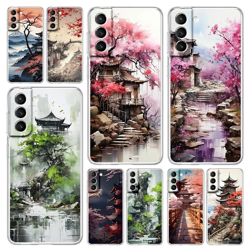 Ink and wash landscape painting Clear Phone Case For Samsung Galaxy S24 Plus S23 FE S22 S21 S20 Ultra 5G S10 S10E S9 S8 Cover