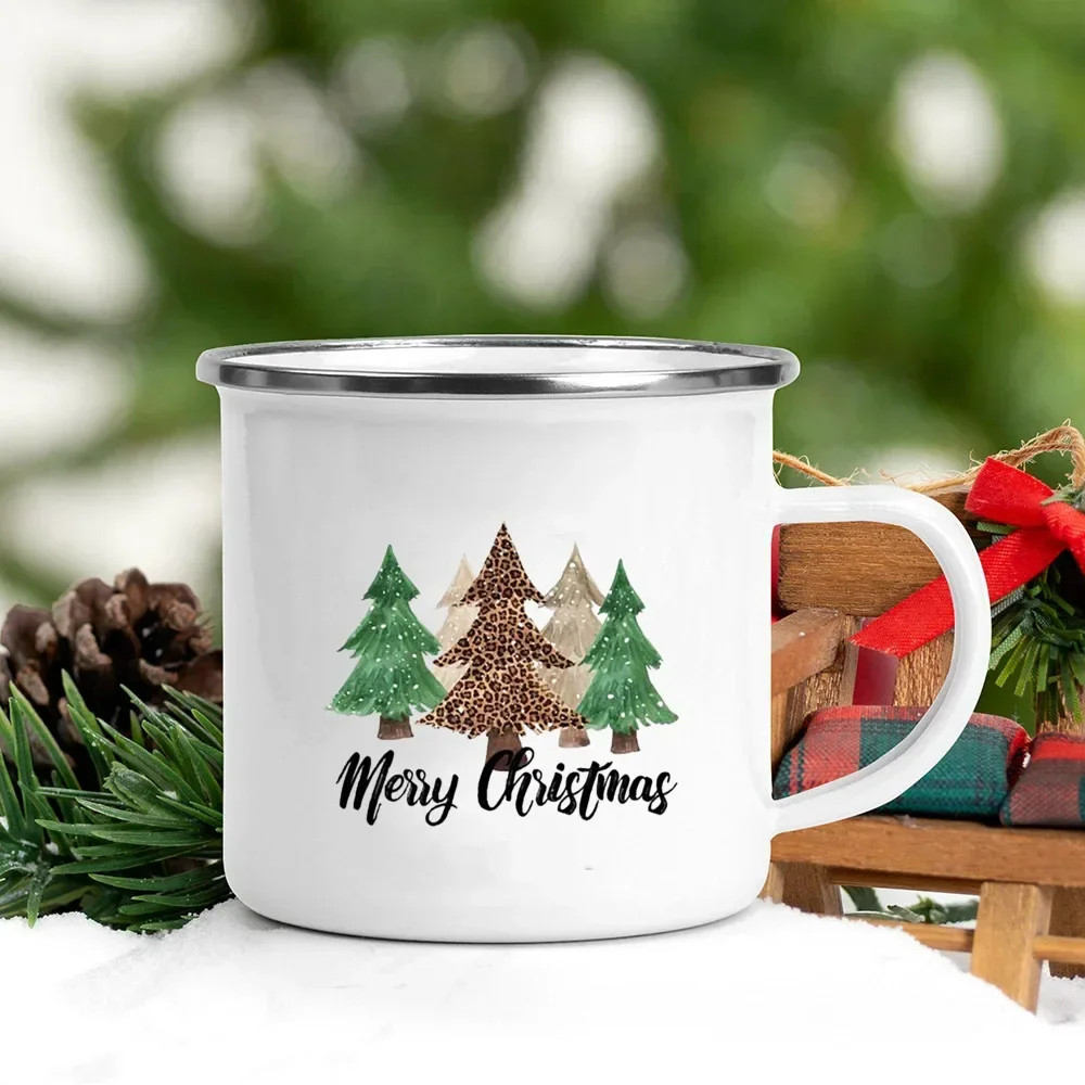 Handle Enamel Mugs Christmas Trees Truck Print Coffee Cup Christmas Party Table Decor Drinks Hot Cocoa Chocolate Cups Xmas Gifts