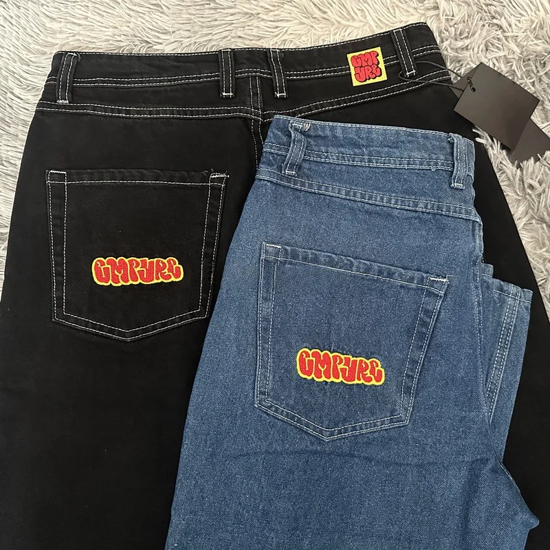 

Empyre American Retro Embroidered Skateboarding Jeans Street Style Wide Leg Pants Hip Hop Casual Loose Fit Denim Jeans