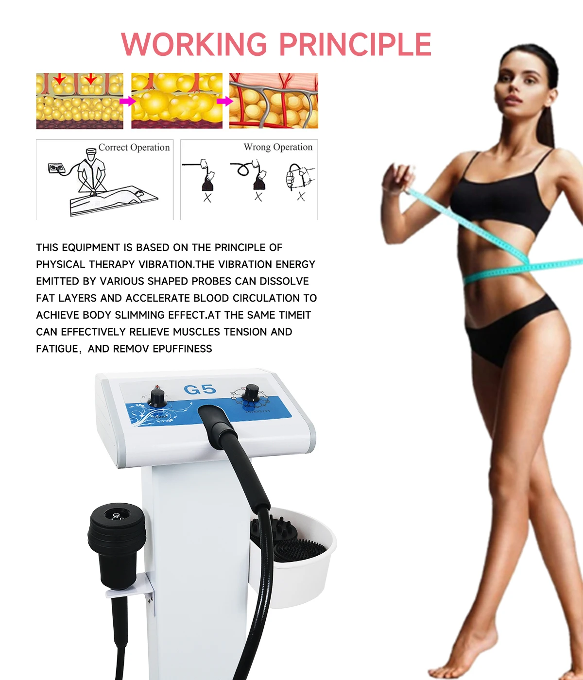 Vibrating G5 Massager Machine Slimming Muscle Massager Cellulite Removal Home Used Weight Loss Body Apparatus with Trolley Stand