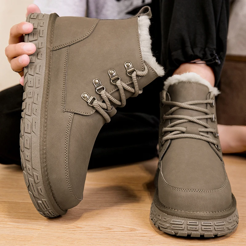 

High-top Trend Tooling Shoes Zipper Walk Flats Ankle Boots Men Casual Shoes 2025 Leather Snow Boots for Men Winter Cotton Shoes