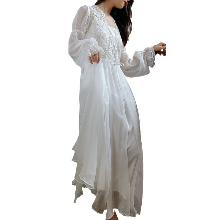 Beautiful Fairy Wind French  Seduction Nightgowns Robe Lace Court Sexy Princess Dress Sleepshirts Nightgown Female Spring Summer