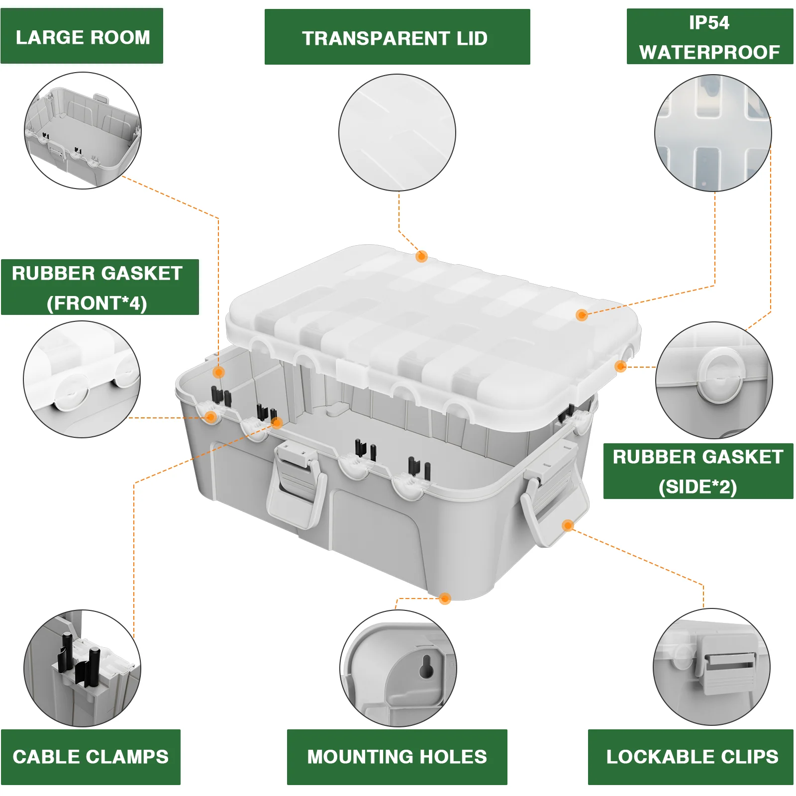صندوق كهربائي خارجي مع غطاء شفاف، صندوق كهربائي مقاوم للماء IP54 خارجي، غطاء سلك تمديد كبير مقاوم للطقس