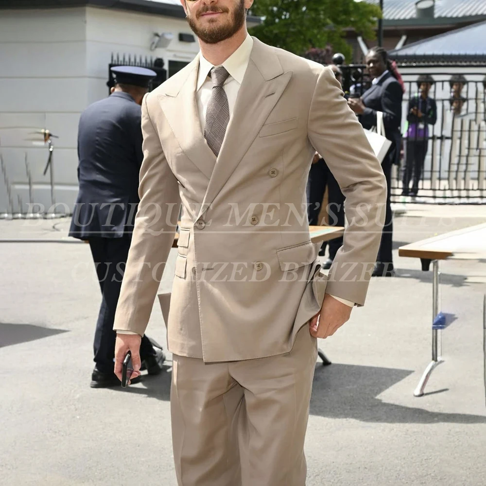 

High Quality Weeding Men Suits Formal Double Breasted Peak Lapel Slim Fit 2 Piece Jacket Pants Full Set Customzied Male Clothing