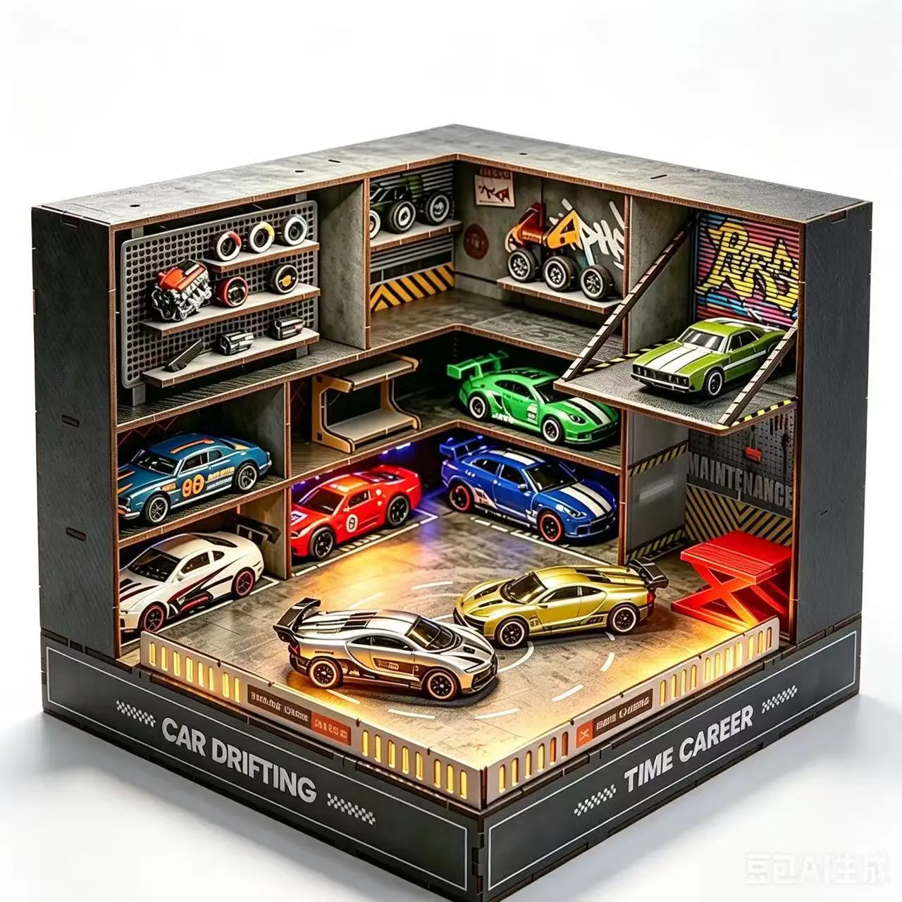 1:64 electric drift racing platform wooden assemble scene kit handmade miniature track decor ideal birthday gift for car lovers